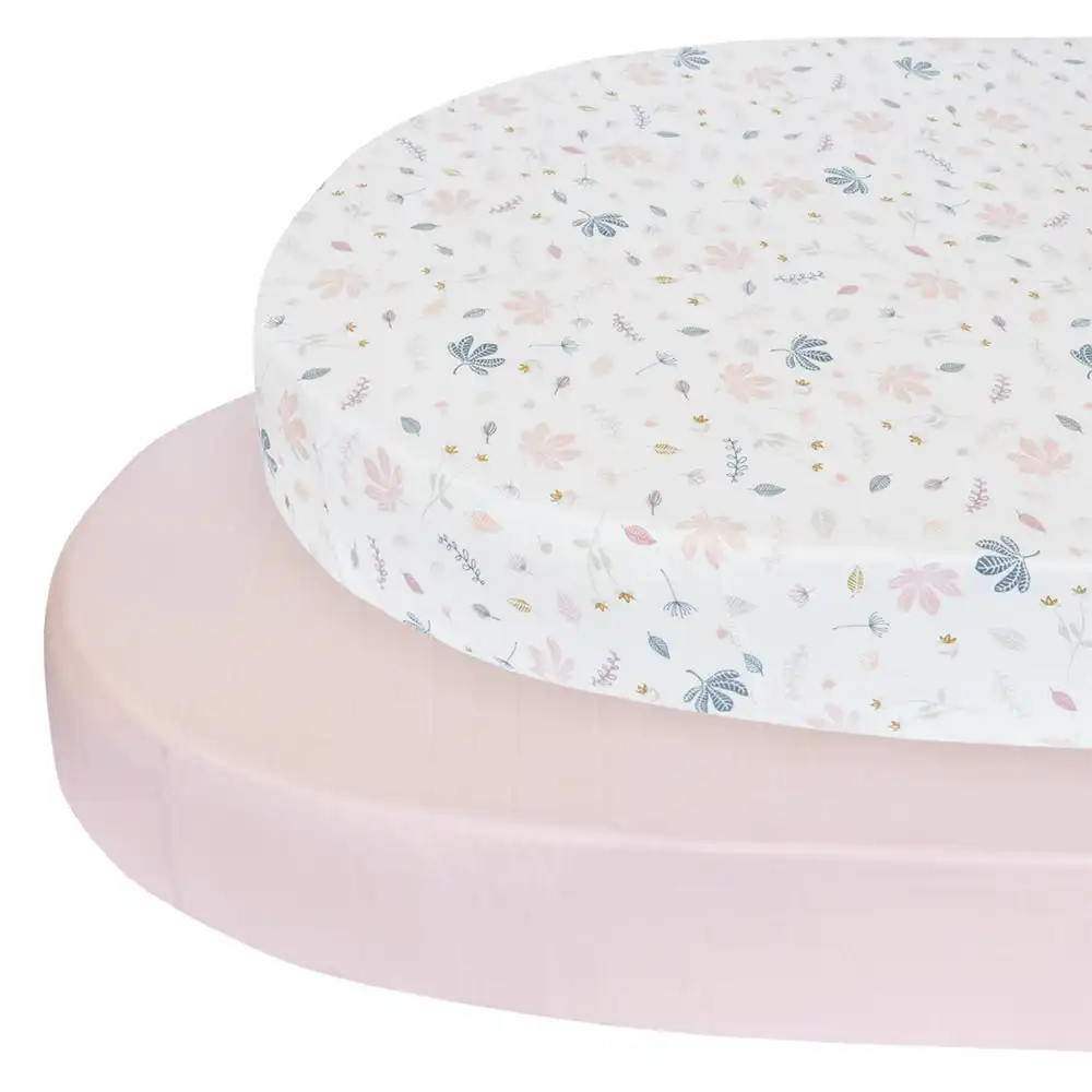 Living Textiles | 2pk Oval Cot Fitted Sheets - Organic Muslin - Botanical/Blush