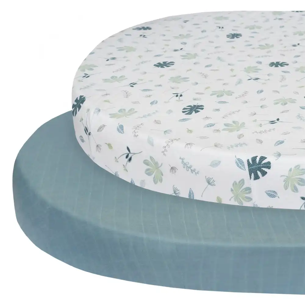 Living Textiles | 2pk Oval Cot Fitted Sheets - Organic Muslin - Banana Leaf