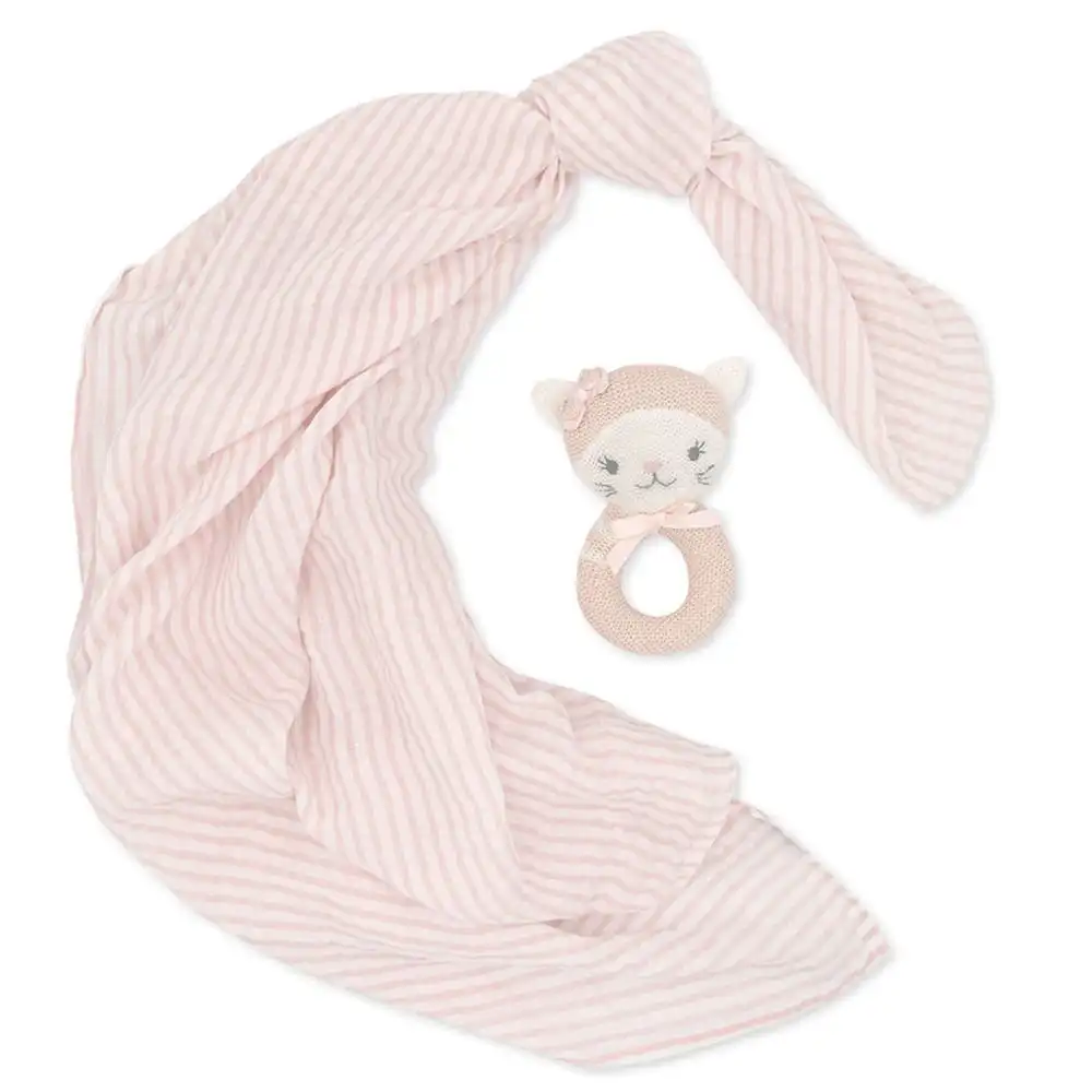 Living Textiles | Daisy the Cat Rattle & Muslin Gift Set