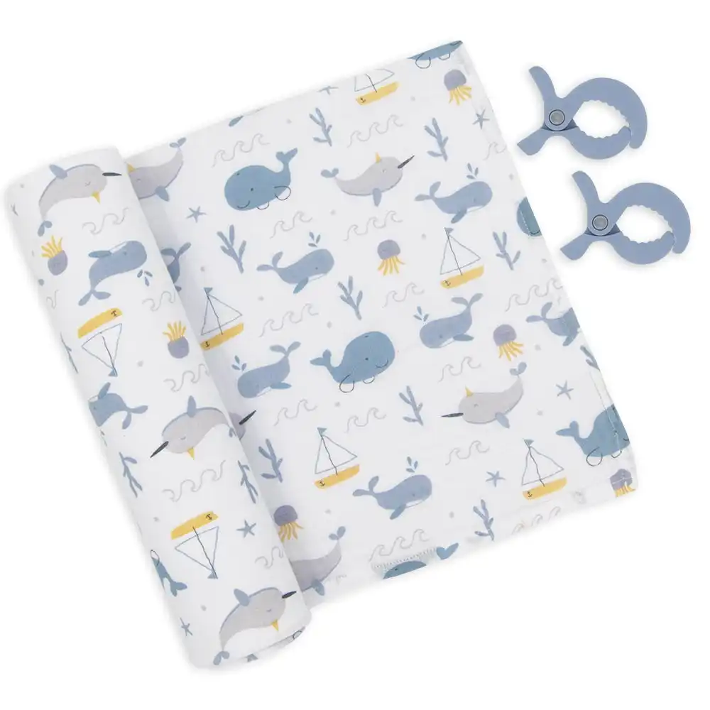 Living Textiles | Muslin Swaddle & Pram Pegs - Whale of a Time