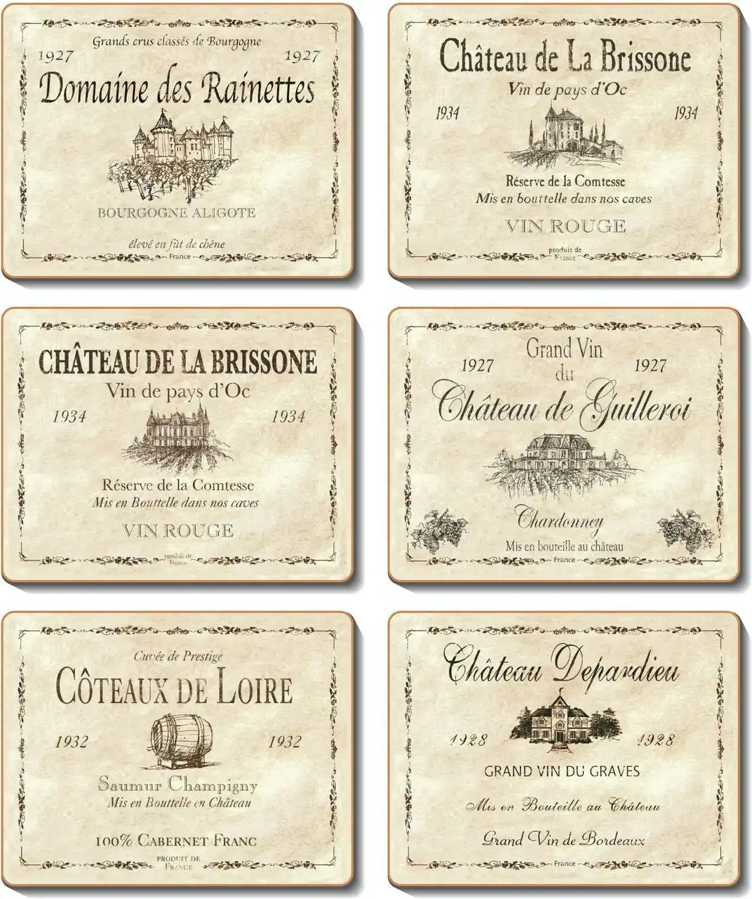 Cinnamon | Wine Labels Placemats Set of 6