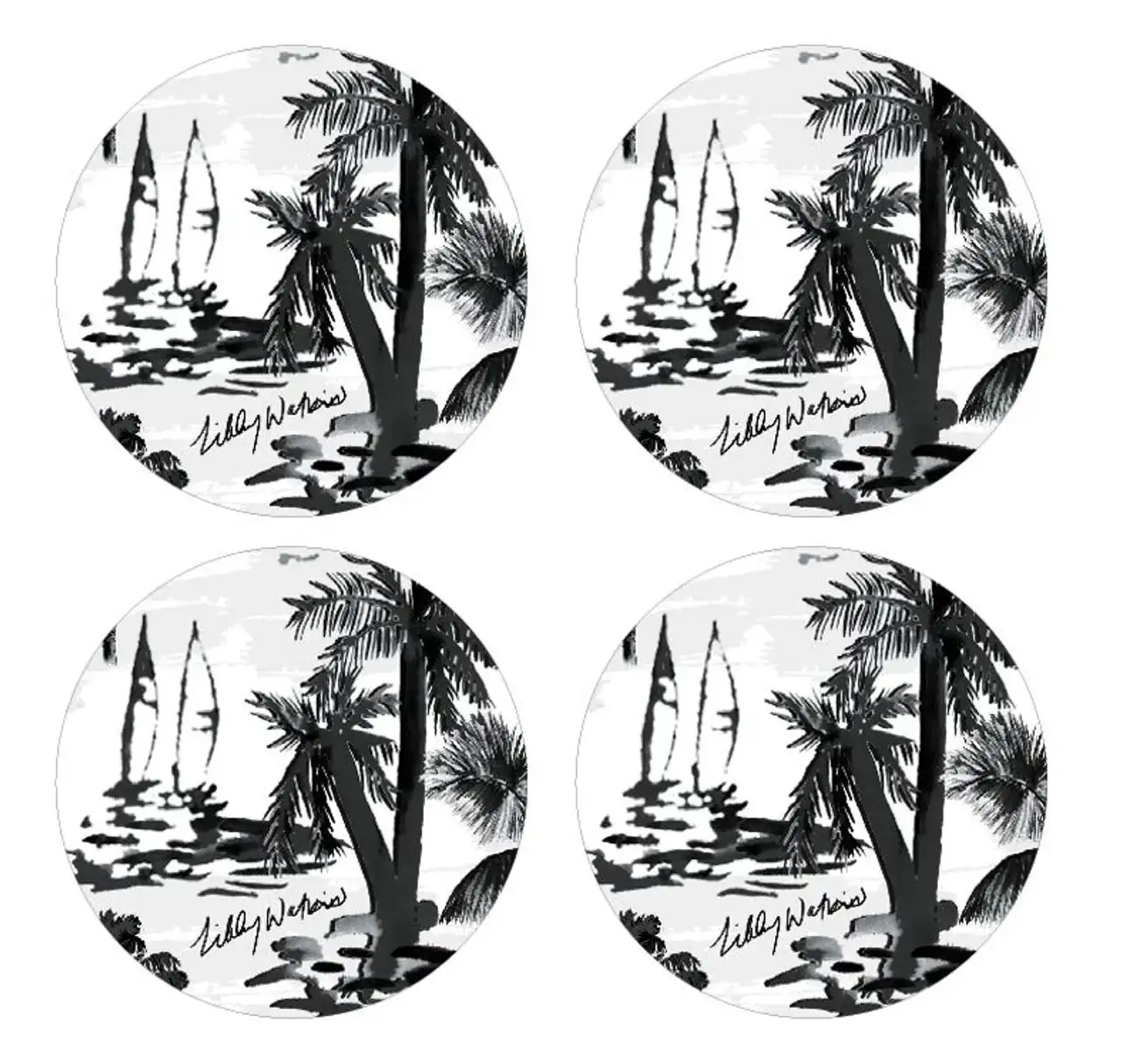 Cinnamon | Round Calypso Capri Ink Glass Coasters Set of 4