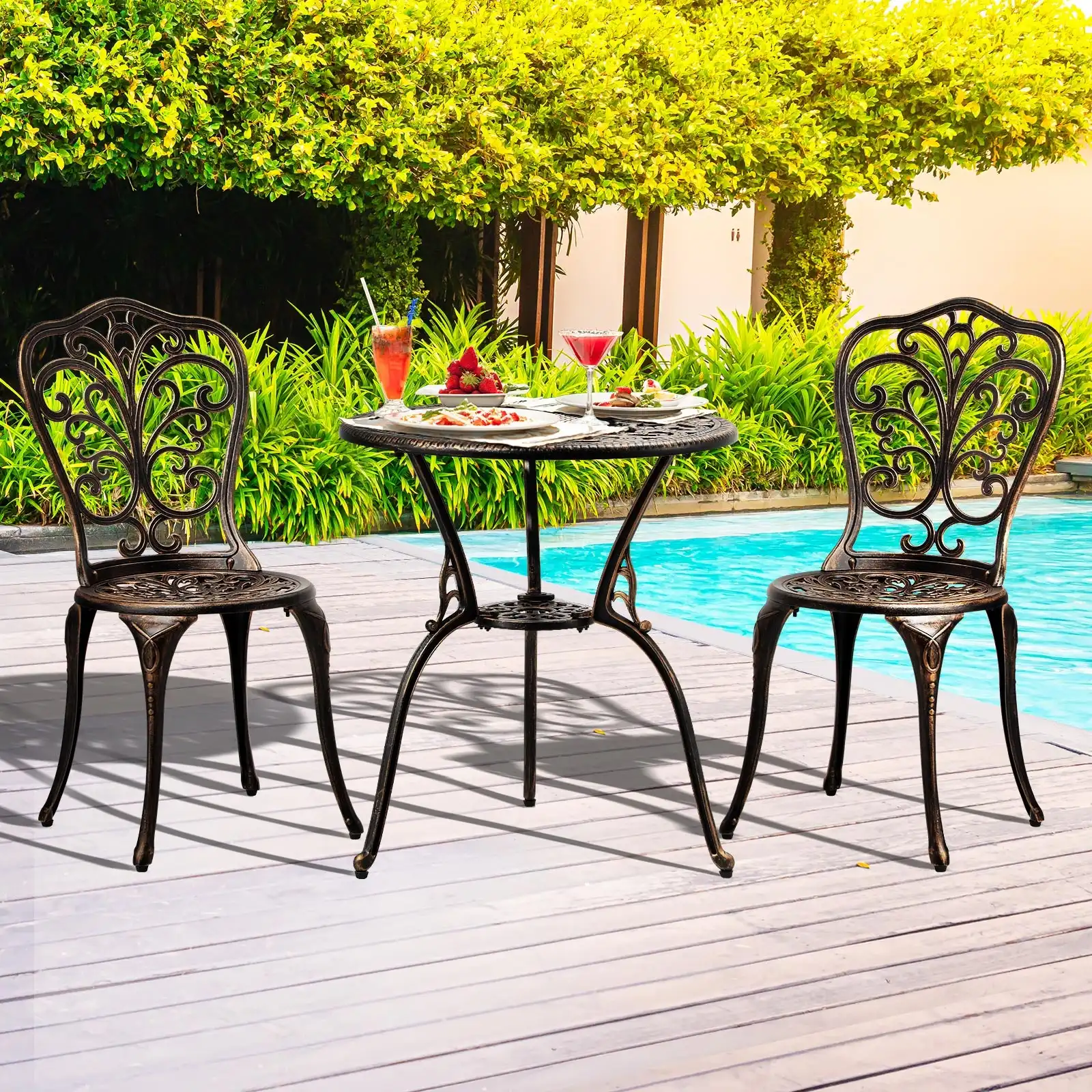 Livsip Bistro Furniture Setting 3 Piece Chairs Table Patio Indoor/Outdoor Set