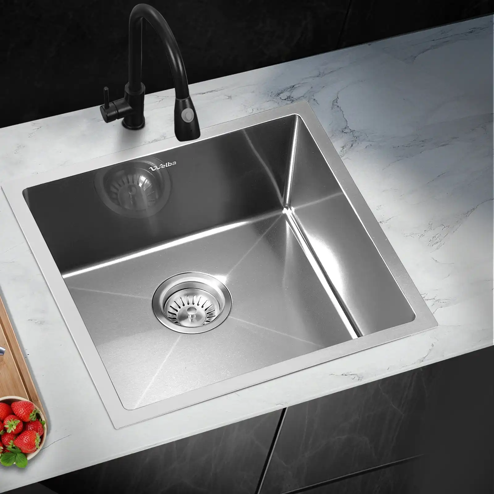 Welba Kitchen Sink Stainless Steel Bathroom Basin Single Silver 44X44CM