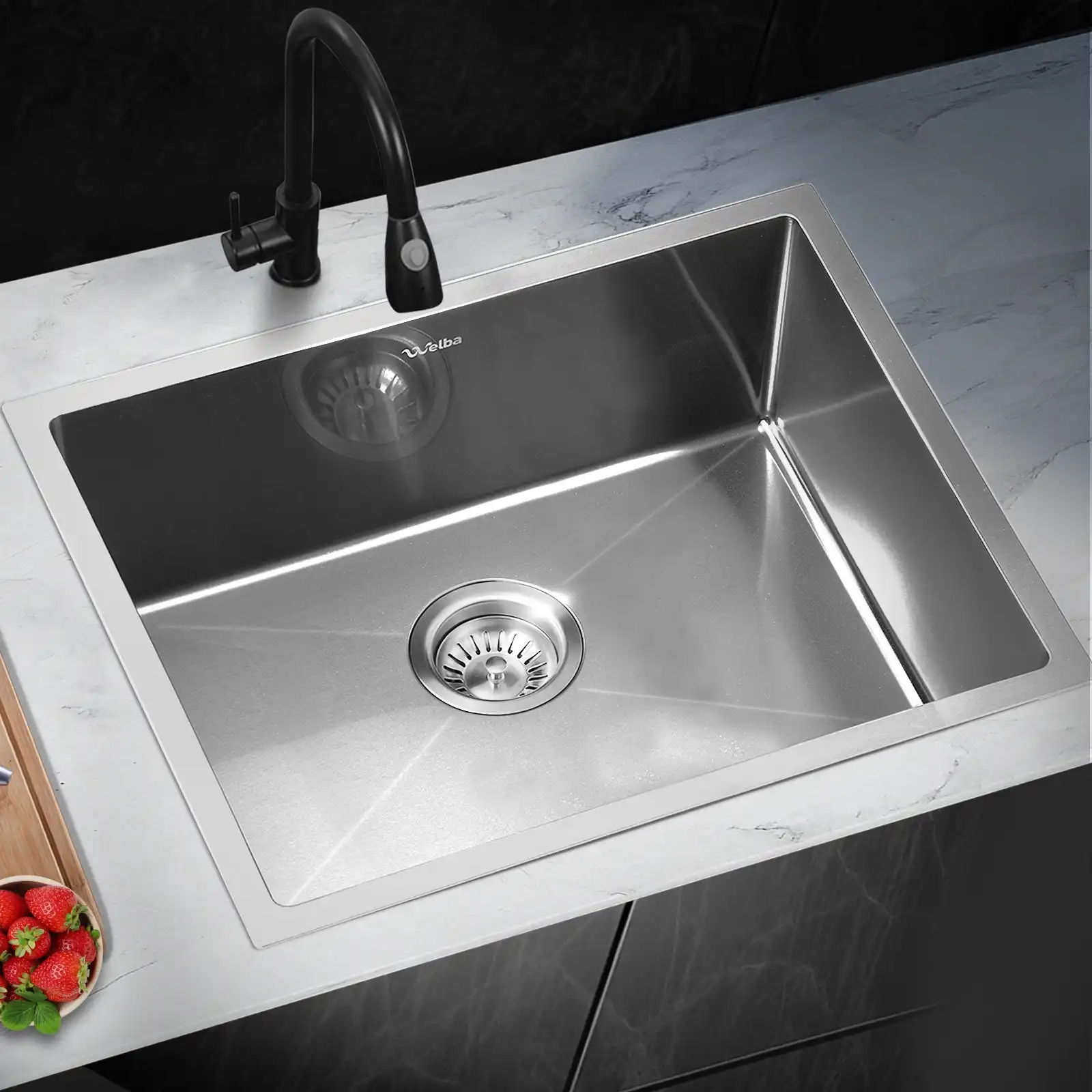 Welba Kitchen Sink Stainless Steel Bathroom Basin Single Silver 58X44CM
