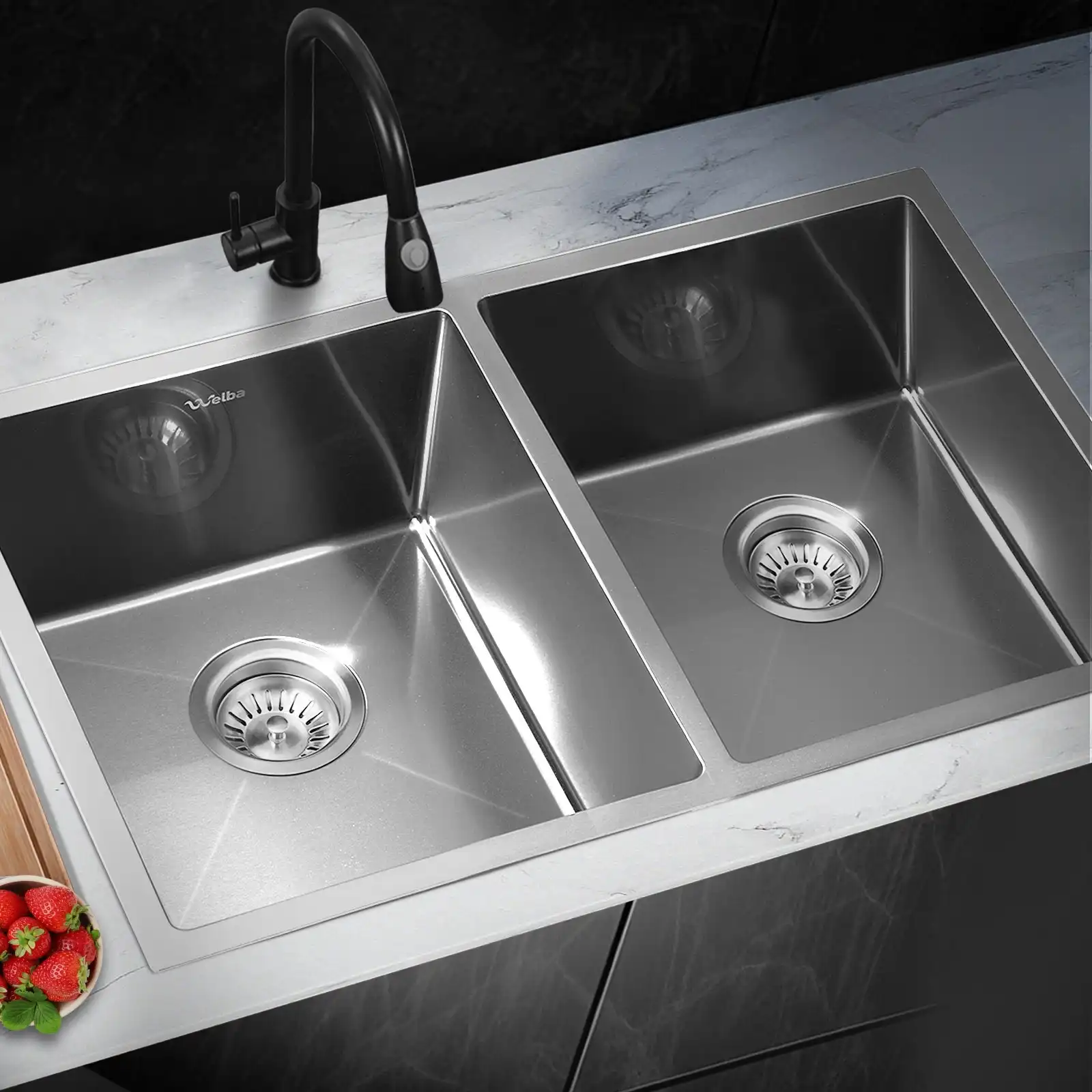 Welba Kitchen Sink Stainless Steel Bathroom Laundry Basin Double Silver 76X44CM