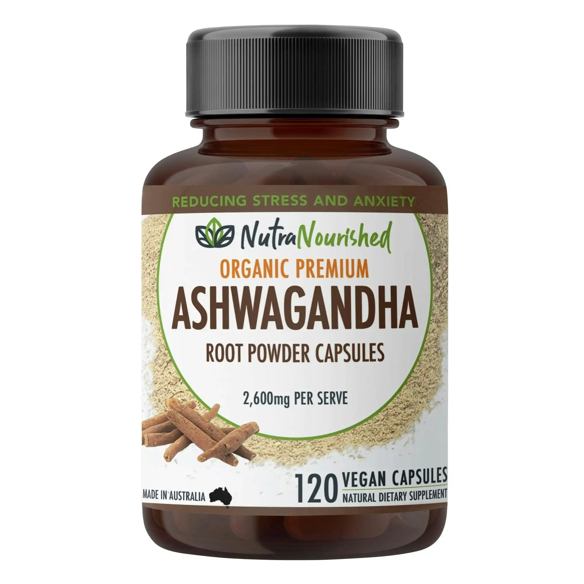 Organic Ashwagandha (2,600mg) 120 Vegan Capsules