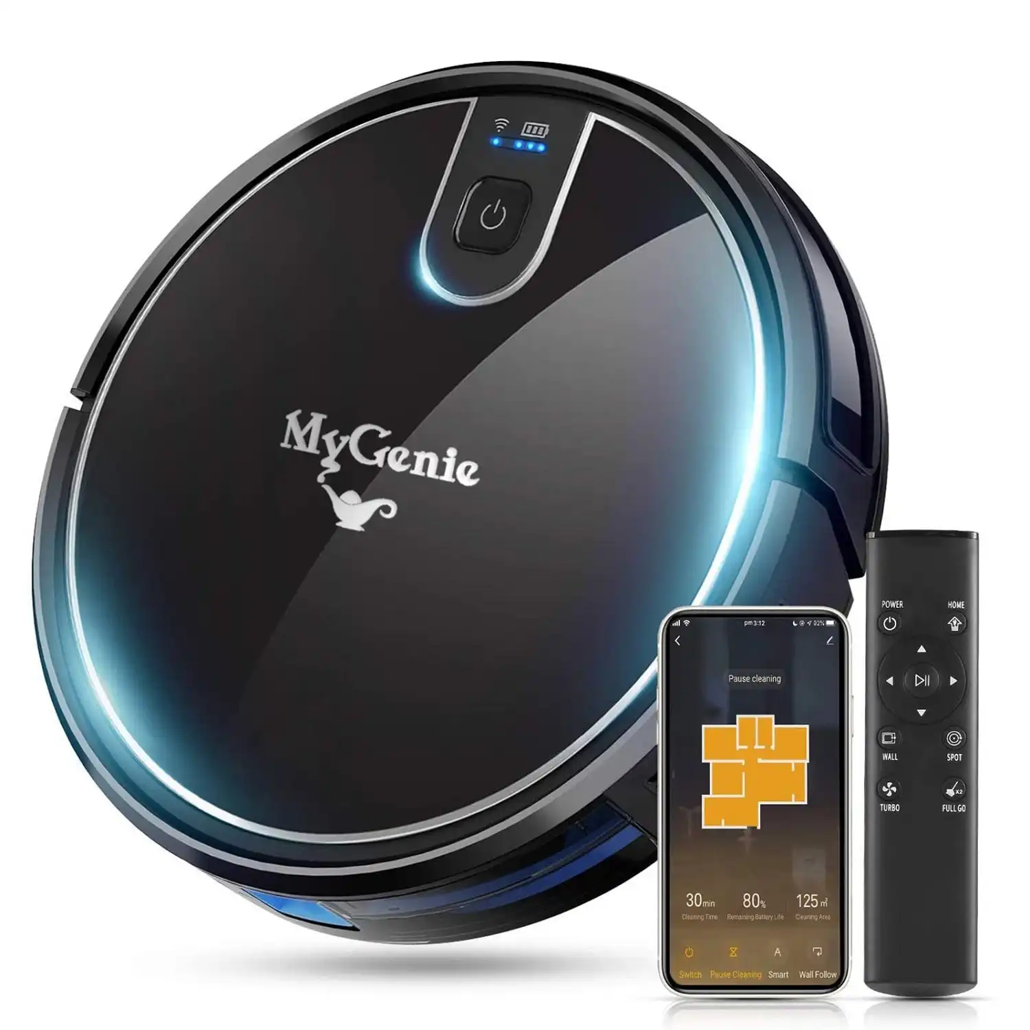 MyGenie XSonic Wifi Pro Robotic Vacuum Cleaner Carpet Wet Dry Mopping Black
