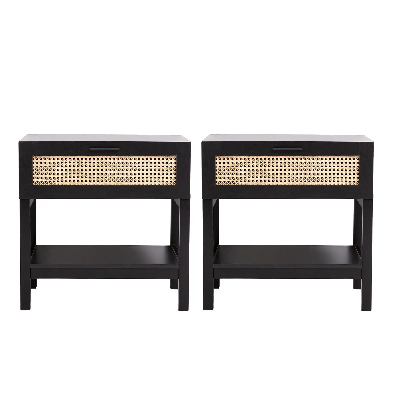 Casa Decor Tulum Rattan Bedside Table Drawers Table Nightstand Cabinet Black x 2