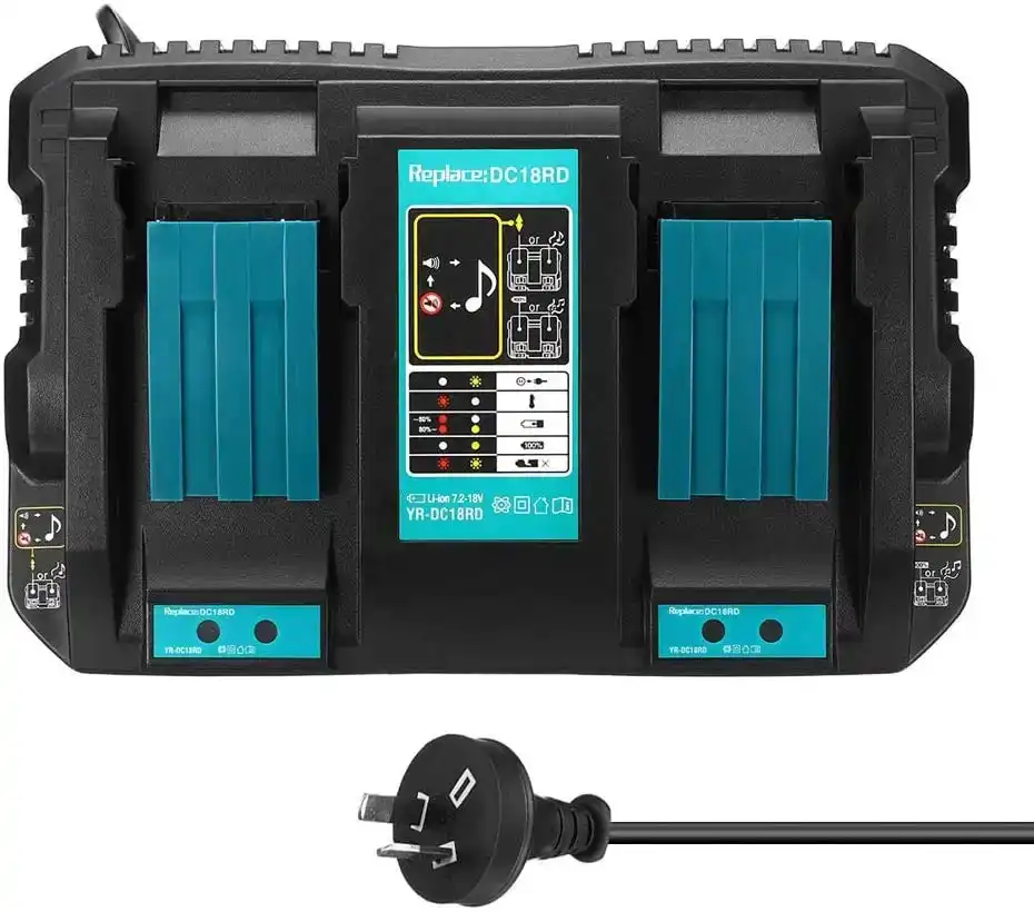 Makita 18V DC18RD Compatible Rapid Charger | Dual Port Lithium-Ion Battery Charger