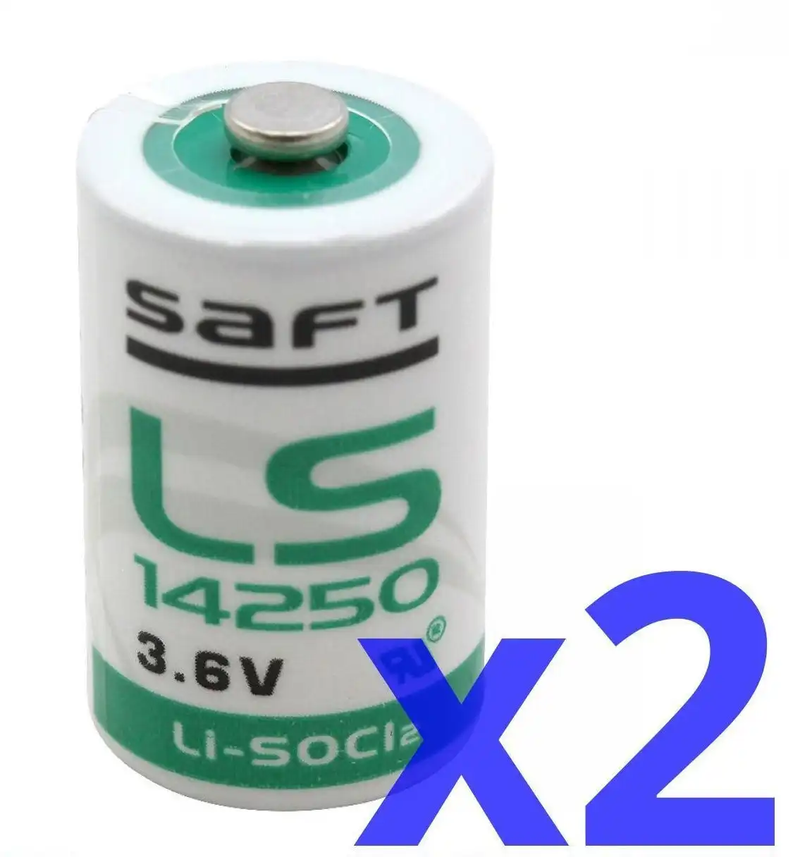 2 Pack | Saft LS14250 ER14250 3.6V Lithium Battery 1/2AA R6 Li-SOCl2 nipple top battery