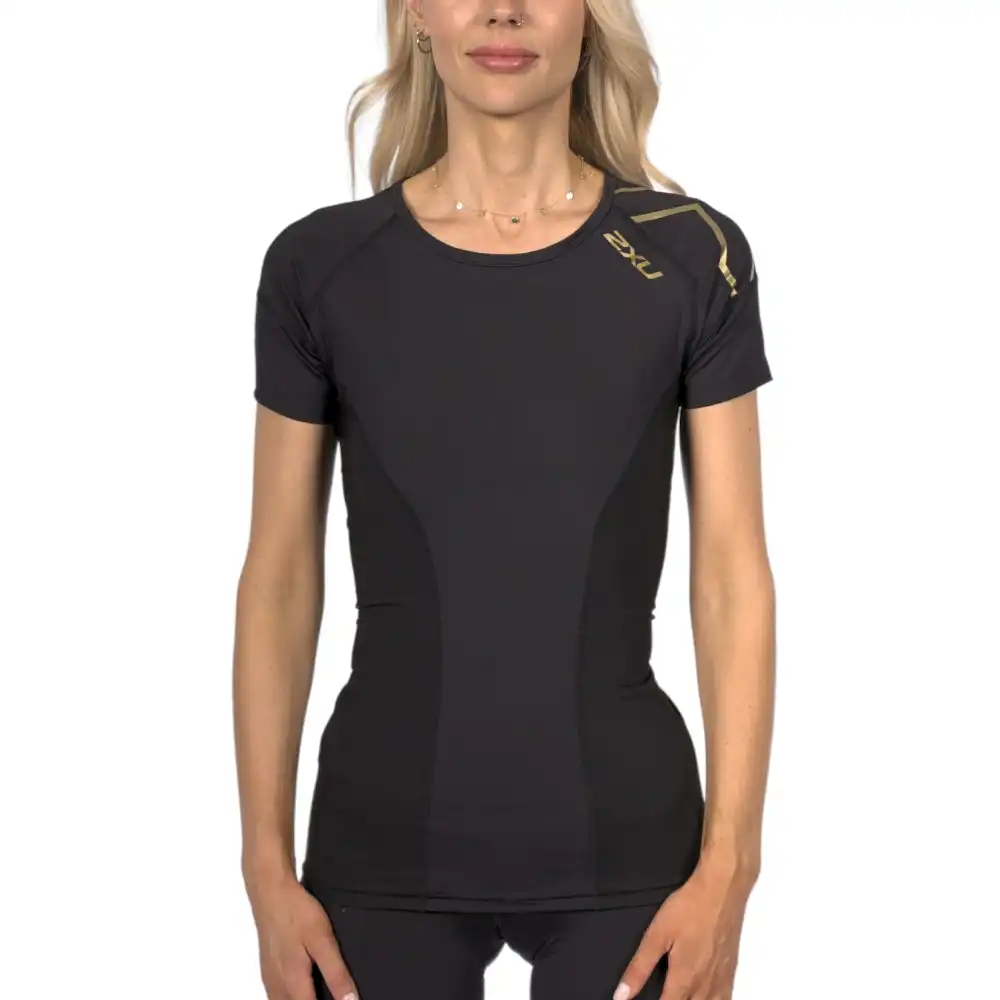 2XU Women's Elite Compression Short Sleeve Top - Black/Gold