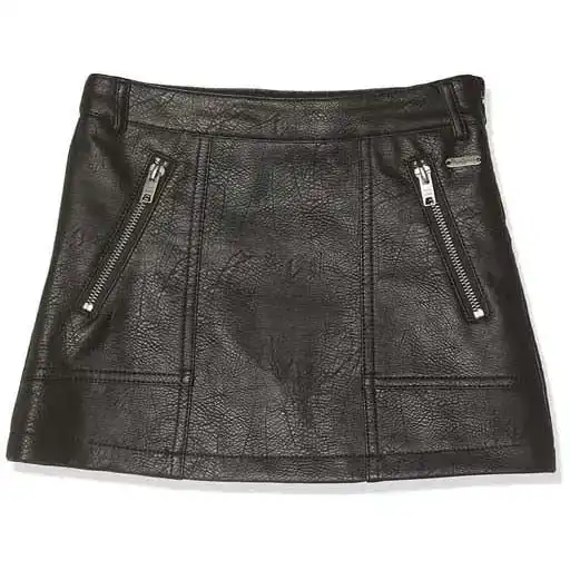 Pepe Jeans Girls Leather Look Moni Skirt With Zips In Black
