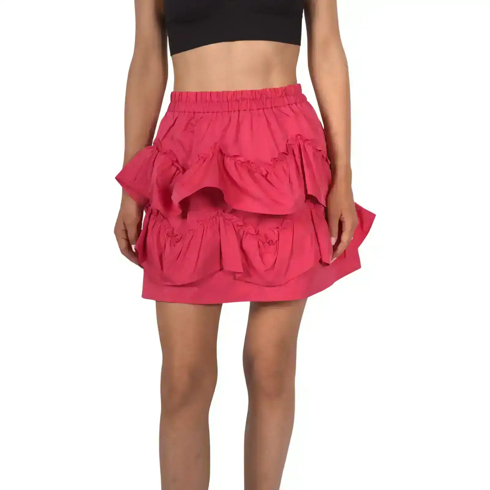 Topshop Women's Taffeta Ruffle Mini Skirt - Pink
