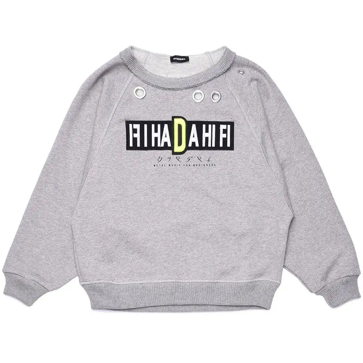 Diesel Girls Grey Sweater with Eyelet Design and Text