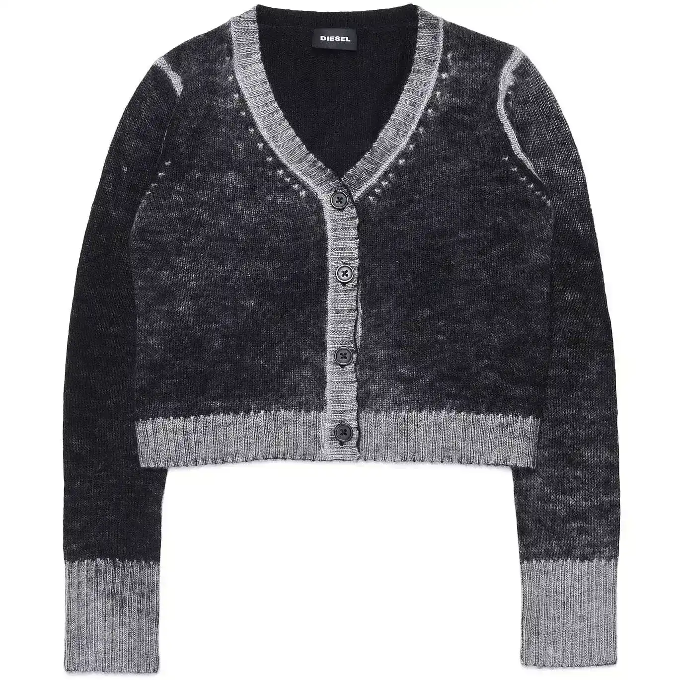 Diesel Kids Unisex Black Wool Cardigan with Grey Stitching