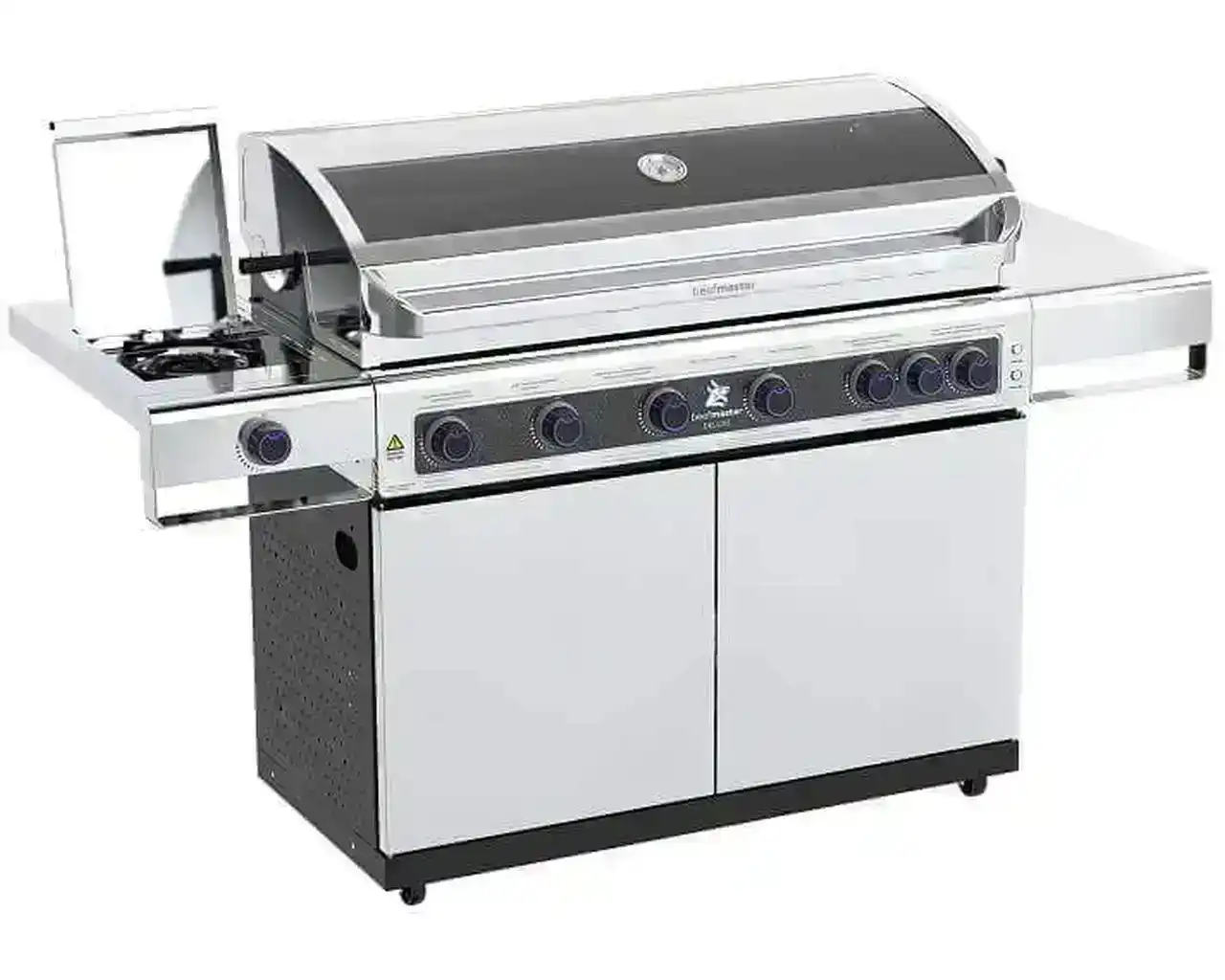 Deluxe Beefmaster 6 Burner BBQ on Deluxe Cart with Cast Iron Side Burner