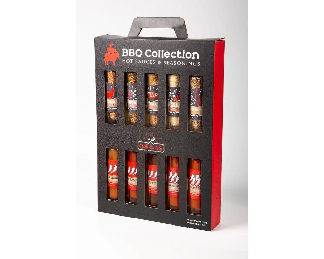 Grill Society 10 Piece Seasoning & Hot Sauce Collection