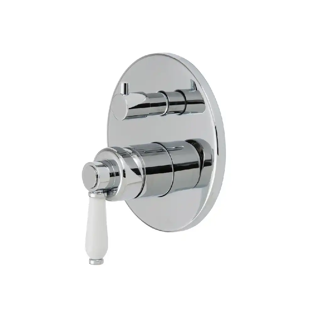 Fienza Eleanor Wall Shower Mixer Diverter Chrome with White Ceramic handle 202102