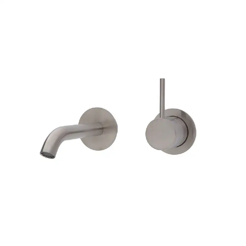 Fienza Kaya Up Wall Basin/ Bath Mixer Set Round Plate 160mm Outlet Brushed Nickel 228118BN