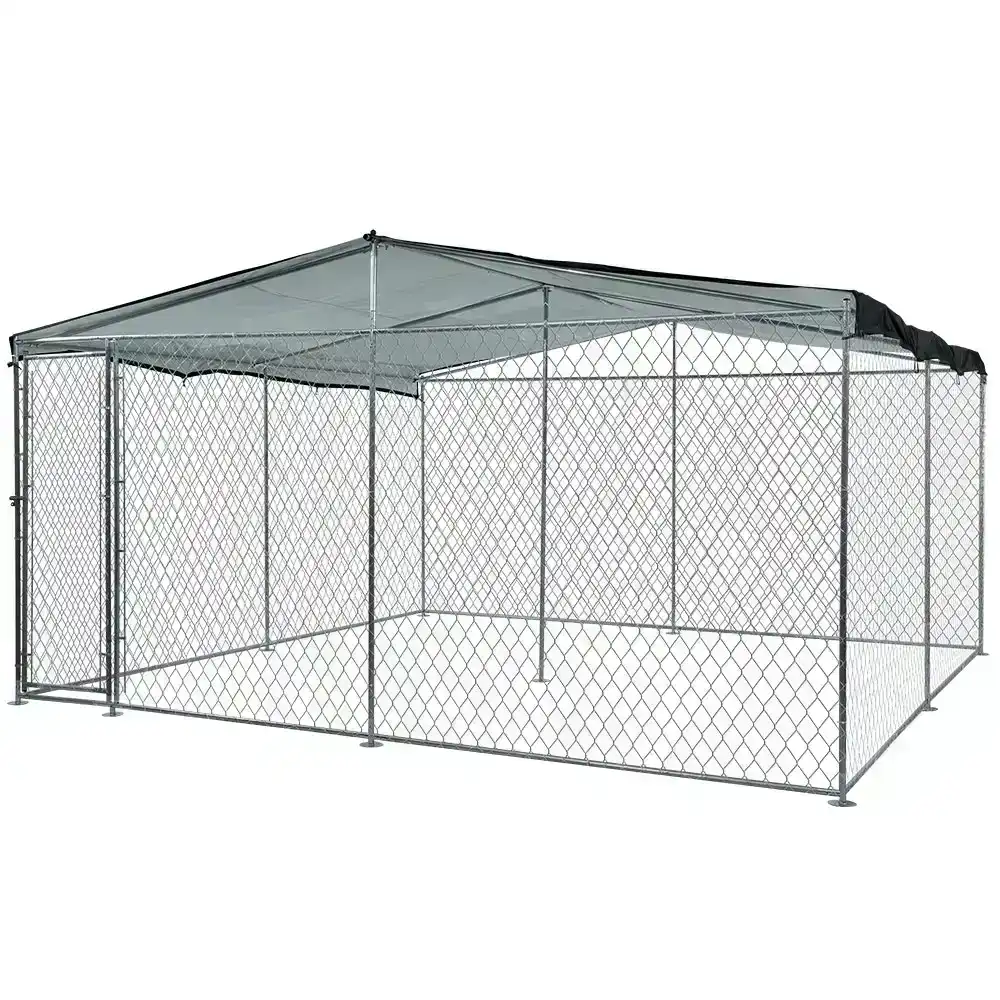 4x4m Dog Kennel Enclosure Pet Playpen Outdoor Wire Cage Puppy Animal Fence Large with Cover Shade