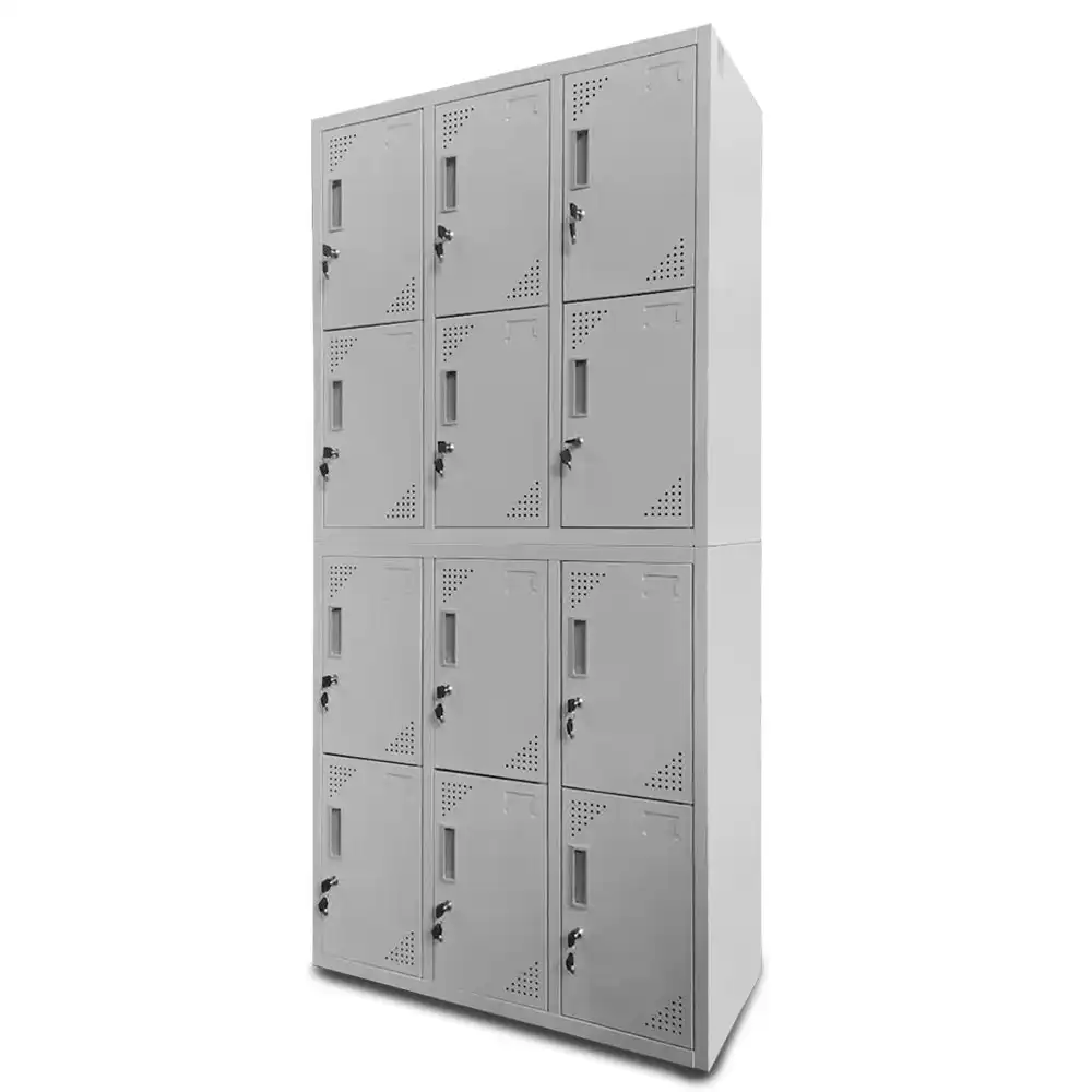 Fortia 12 Doors Locker Cabinet Metal Storage Gym Home Office School - Light Grey
