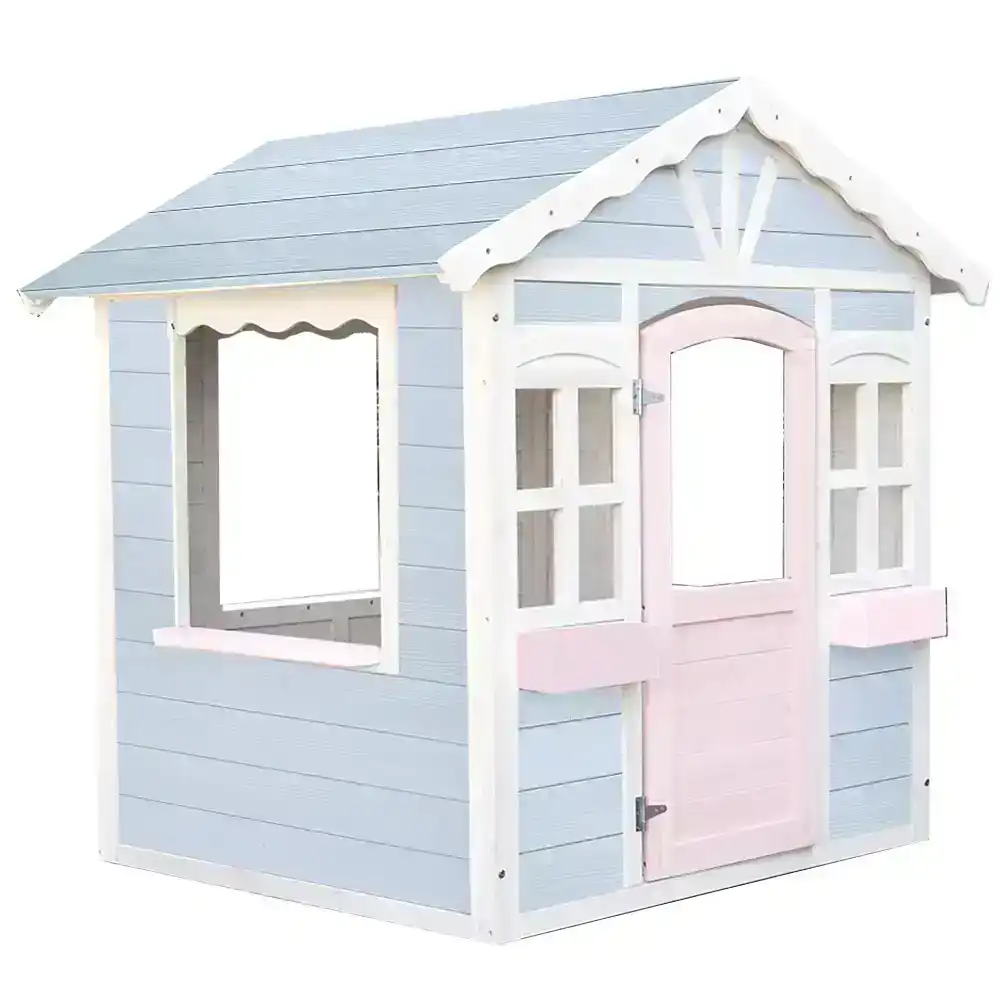 Rovo Kids Wooden Cubby House Cottage Style Outdoor Playhouse Play Children Timber