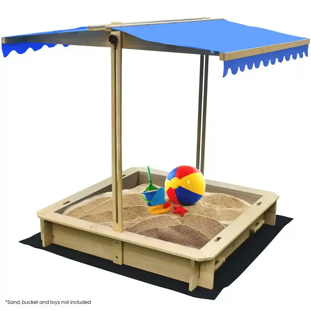 Rovo Kids Wooden Sand Pit with Canopy Cover, with Removable Sandpit Seats