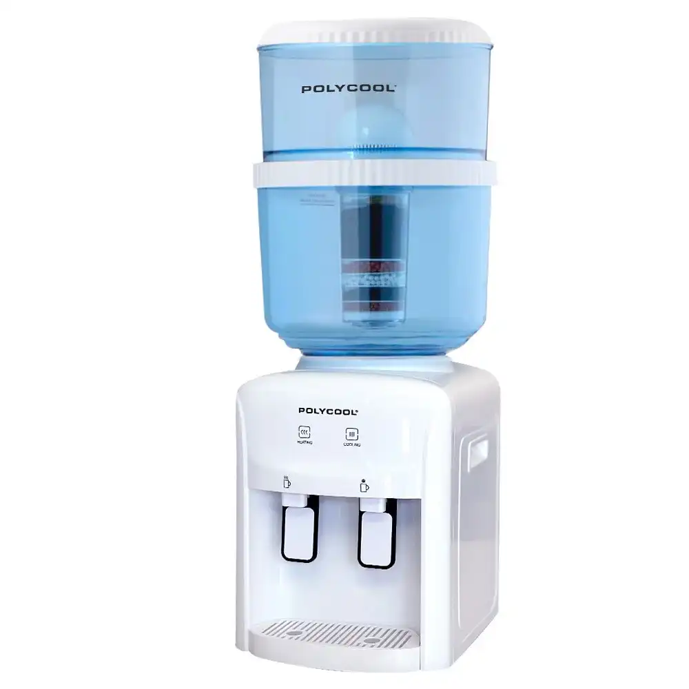 PolyCool 22L Benchtop Water Cooler Dispenser, Instant Hot & Cold, with 7 Stage Purifier Filter System, White