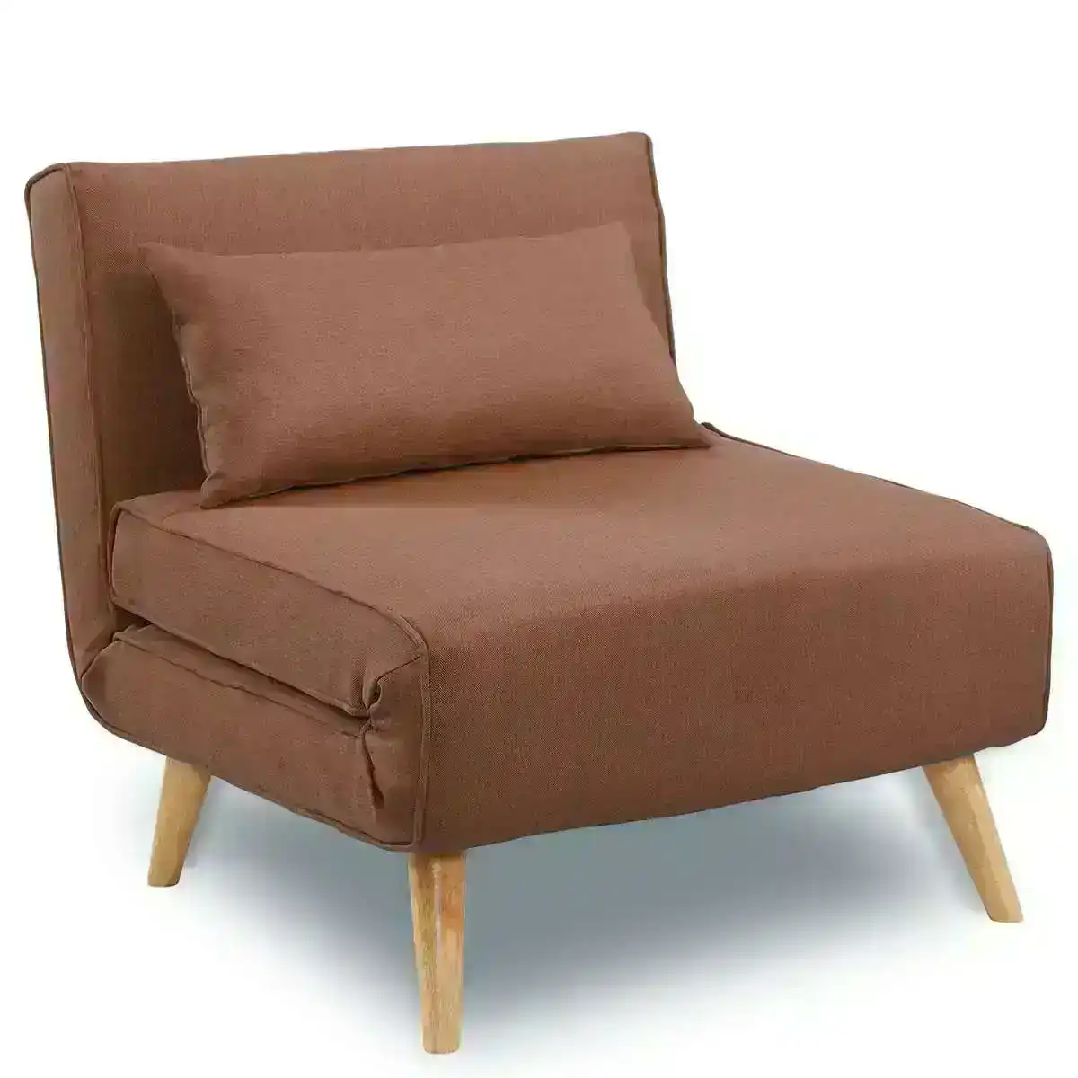 Adjustable Corner Sofa Single Seater Lounge Linen Bed Seat   Brown
