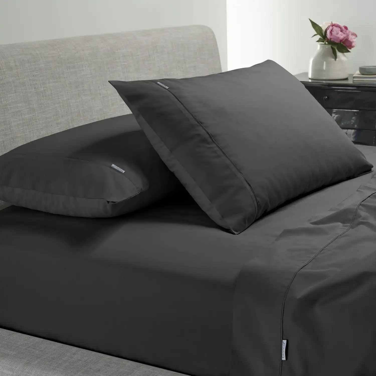 Bianca HESTON 300 THREAD COUNT COTTON PERCALE SHEET SETS CHARCOAL