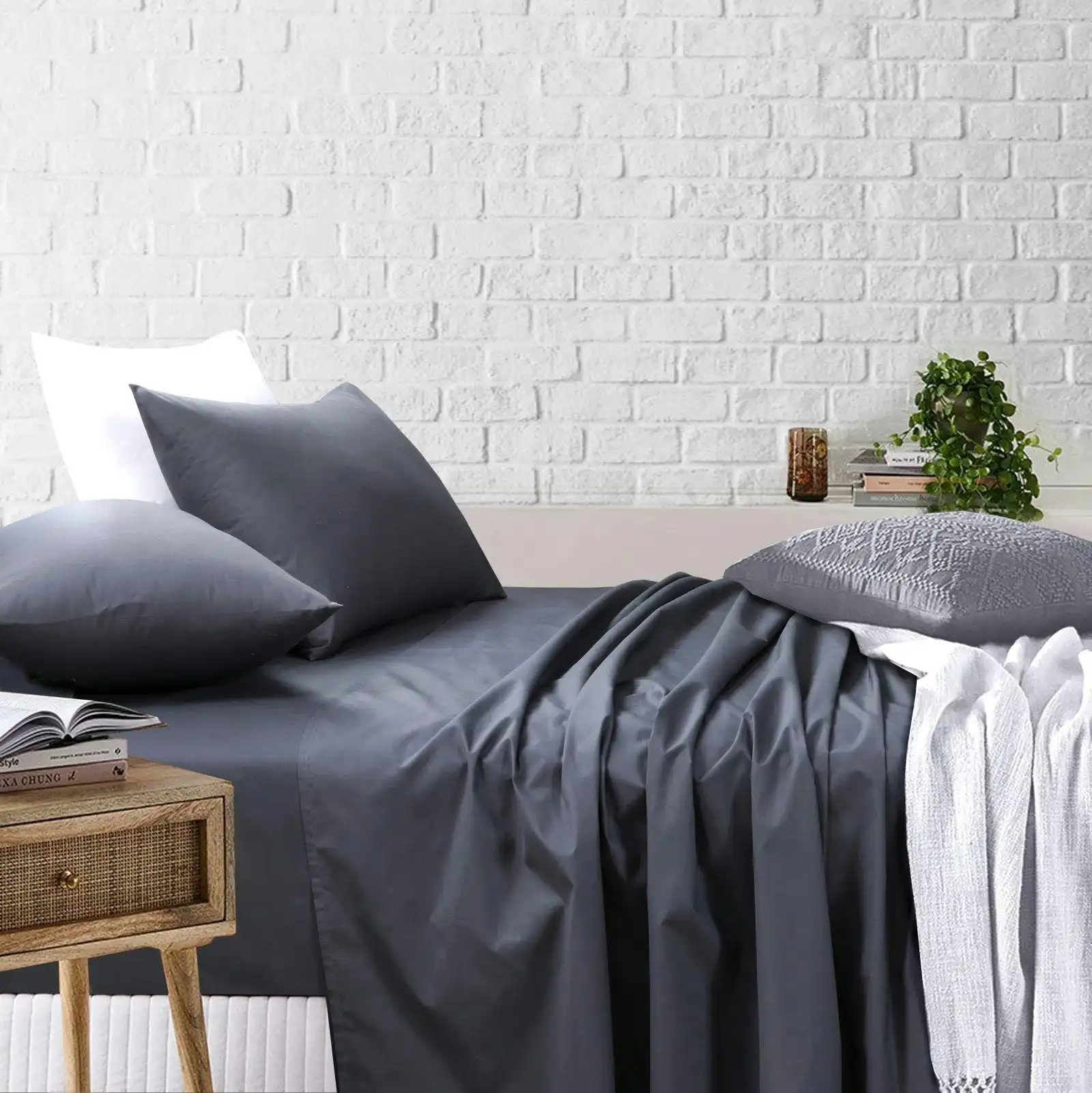 Amsons Charcoal Bedsheets Set- Flat & Fitted Sheets With Pillowcases
