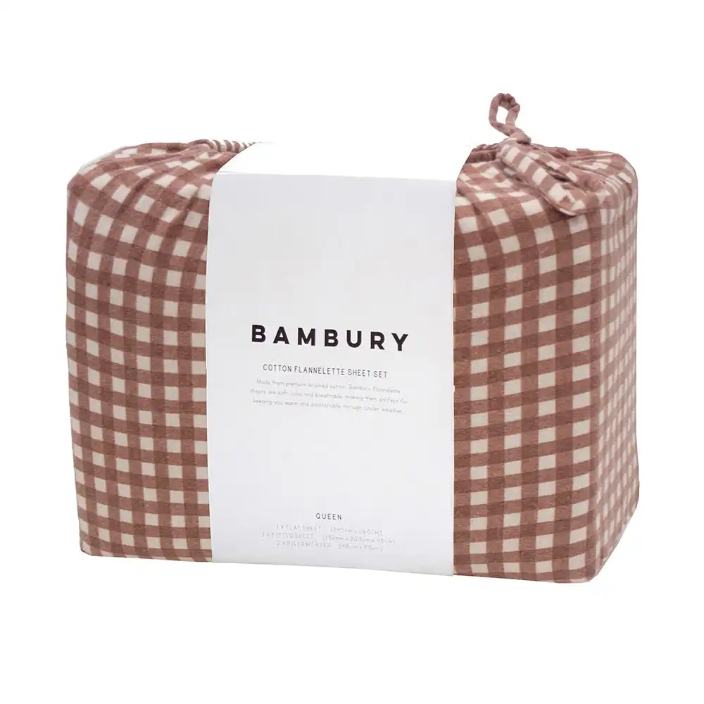 Bambury Gingham Flannelette Sheet Set Clove