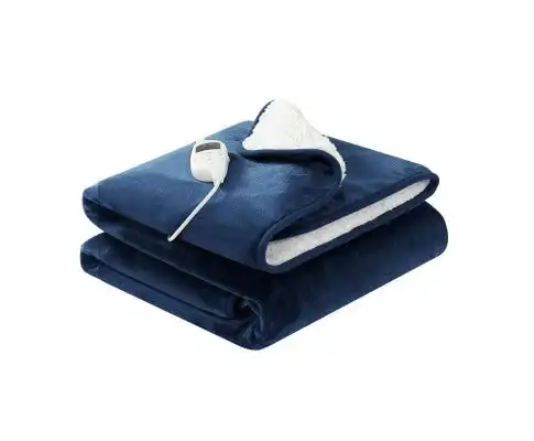 Electric Throw Rug Heated Blanket Washable Snuggle Flannel Winter Navy
