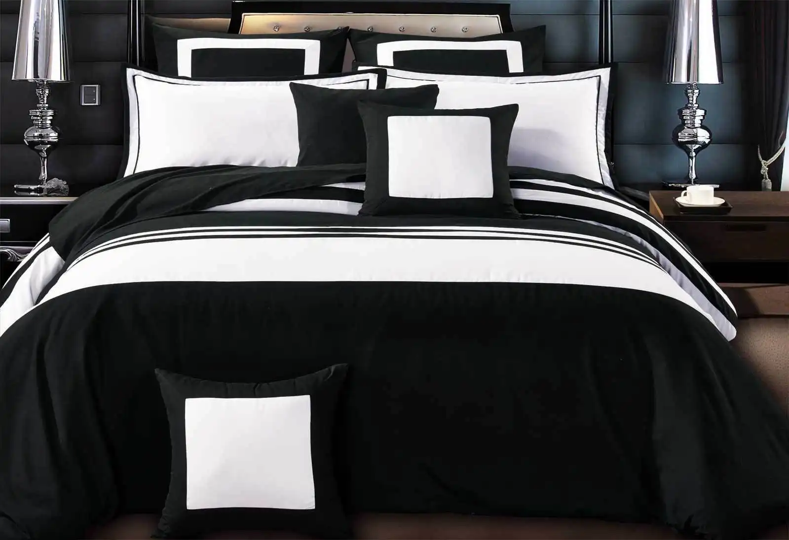Luxton Rossier Black White Striped Quilt Cover Set