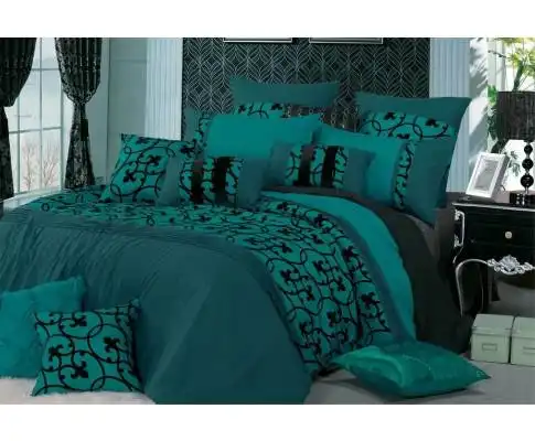 Luxton Lyde Teal Black Flocking Quilt Cover Set