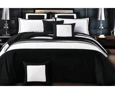 Luxton Rossier Black-White Striped Quilt Cover Set