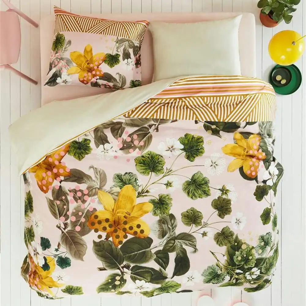 Bedding House Botanical Flower Green Sateen Quilt Cover Set