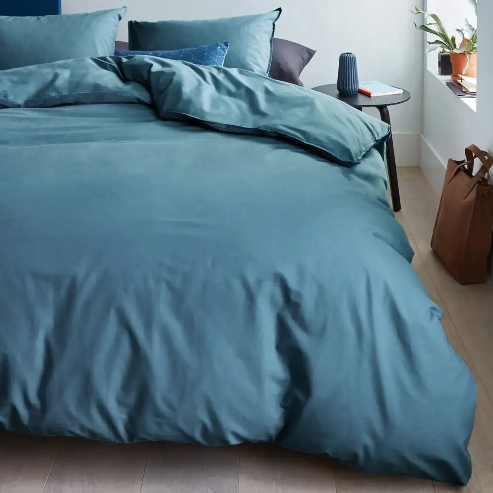 Bedding House Organic Cotton Basic Blue Grey Cotton Quilt Cover Set