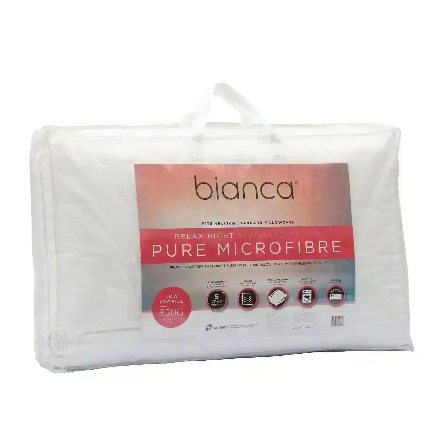 Bianca Bedding RELAX RIGHT PURE MICROFIBRE PILLOW LOW PROFILE 850G