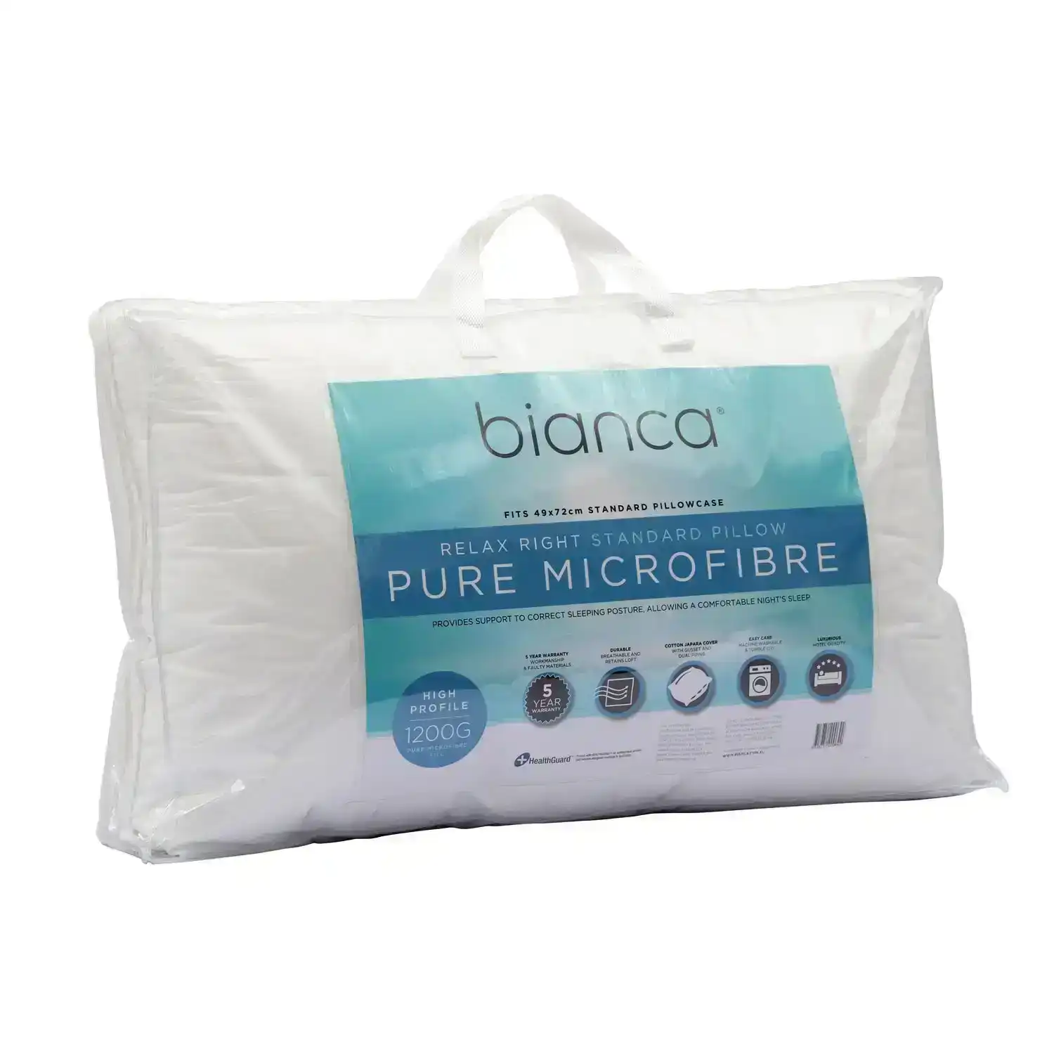 Bianca Bedding RELAX RIGHT PURE MICROFIBRE PILLOW HIGH PROFILE 1200G