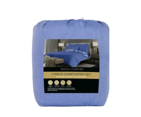 Royal Comfort Bamboo Cooling Reversible 7 Piece Comforter Set Bedspread - Royal Blue