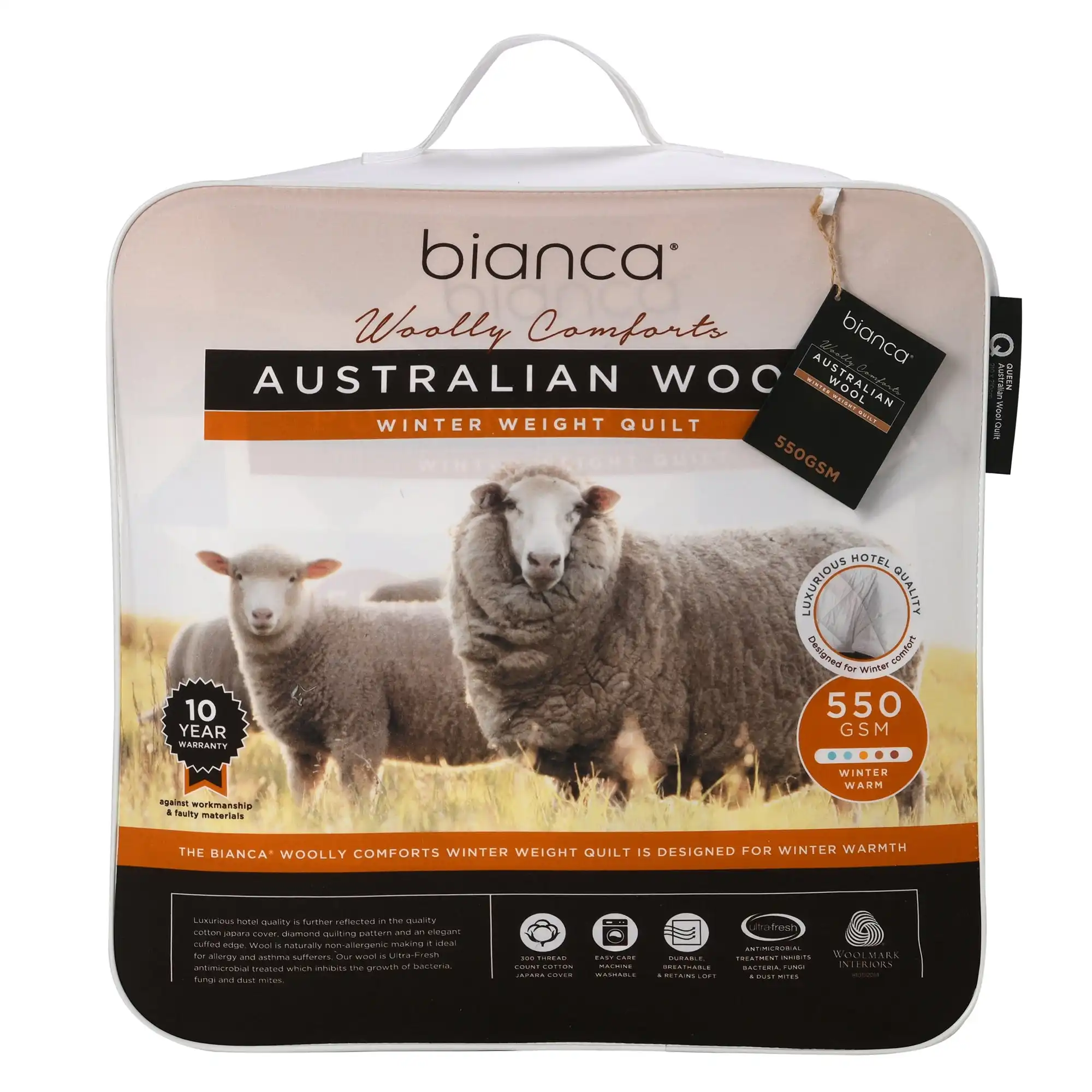 Bianca Bedding WOOLLY COMFORTS 550GSM WINTER WEIGHT WOOL QUILT