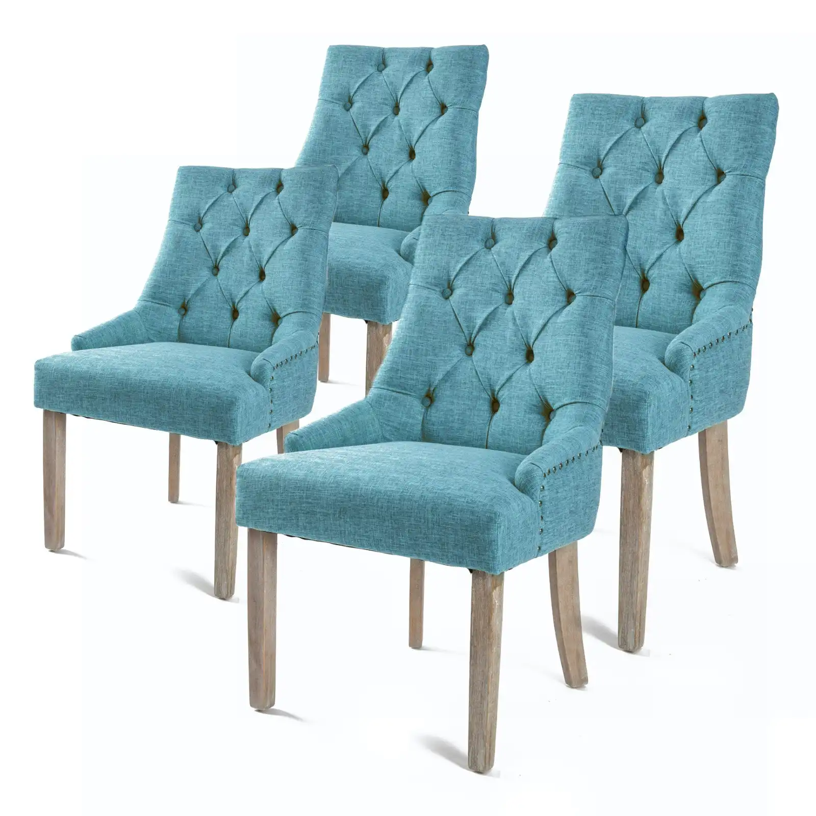 4X French Provincial Oak Leg Chair AMOUR - BLUE