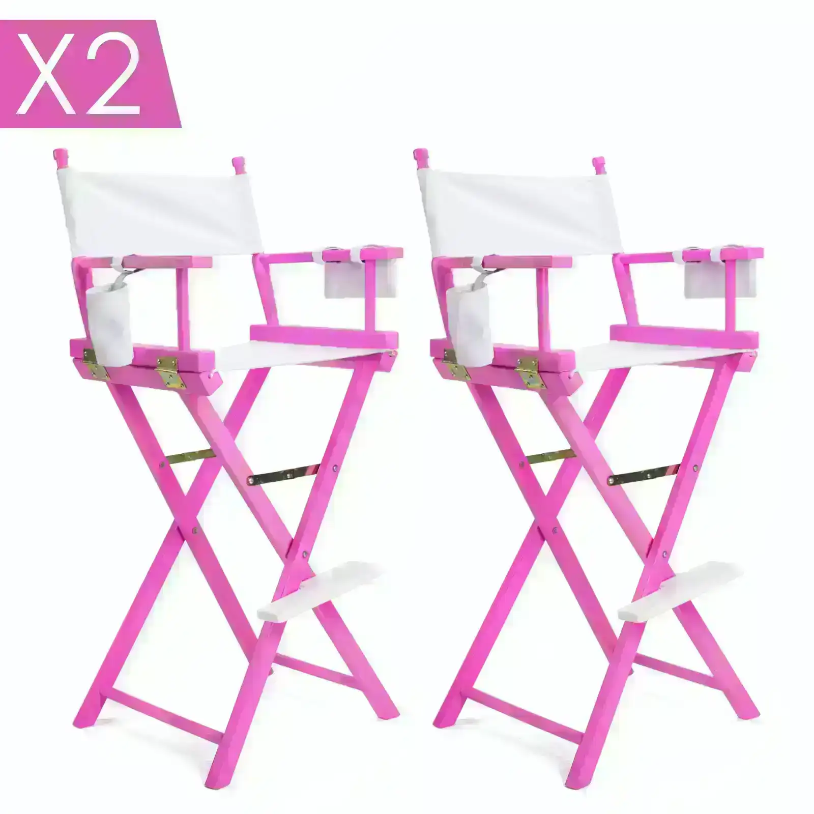 2X 75cm Tall Director Chair - PINK HUMOR
