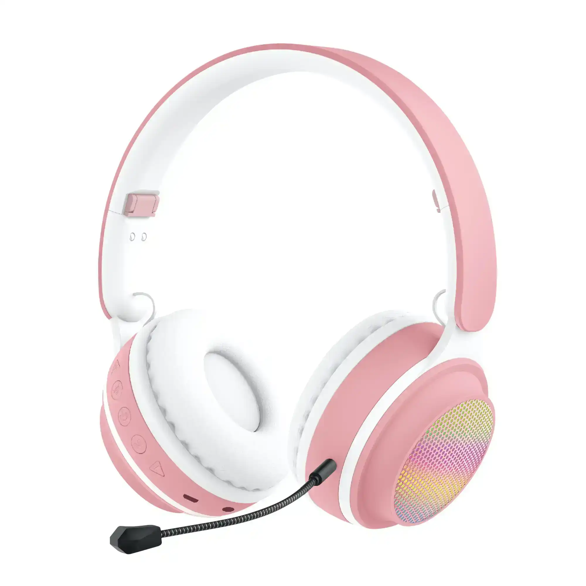 Laser Kids Bluetooth LED Headphones Boom Mic Pink Wireless Foldable
