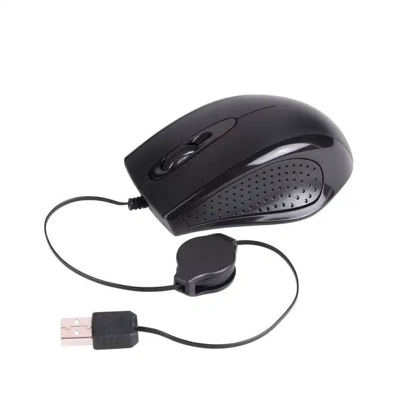 Retractable USB Mouse Optical 3D in Black