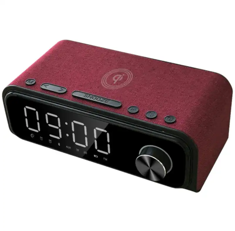 Laser Alarm Clock FM Radio Wireless Charging with Bluetooth Speaker Red