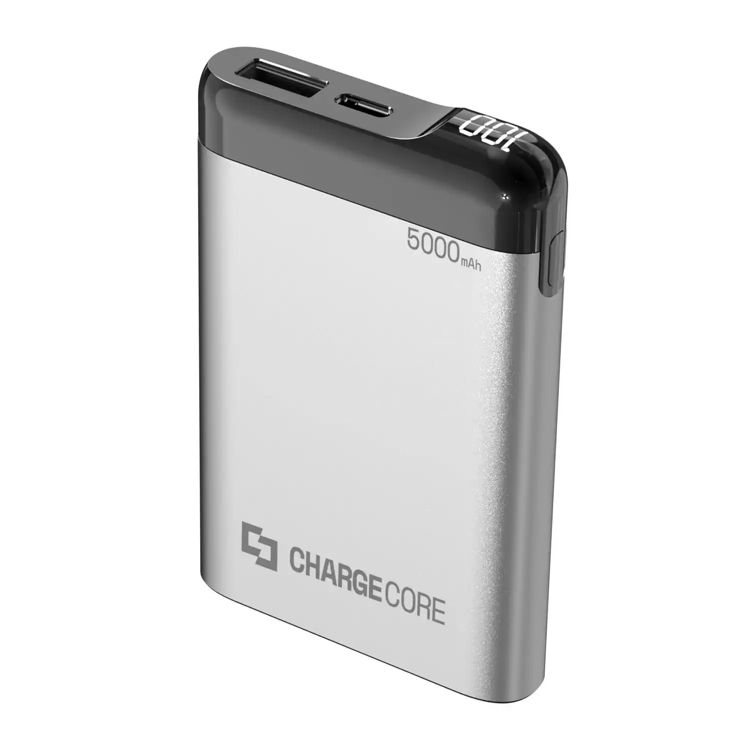 Laser 5000mAh LED Power Bank Silver: Dual USB, 3-in-1 Cable, Travel-Ready