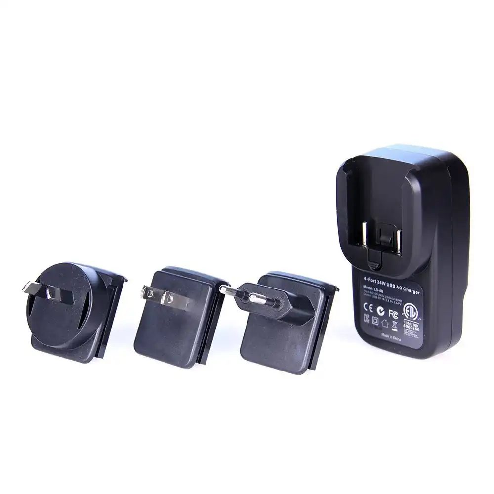 Universal/World Travel Adapter/Convertor Plug & 4 USB Port Power US/UK/AU/EU/HK